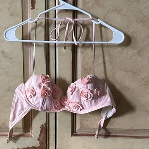 Kate Spade Pink Rose Appliqué Swim Top Size Large